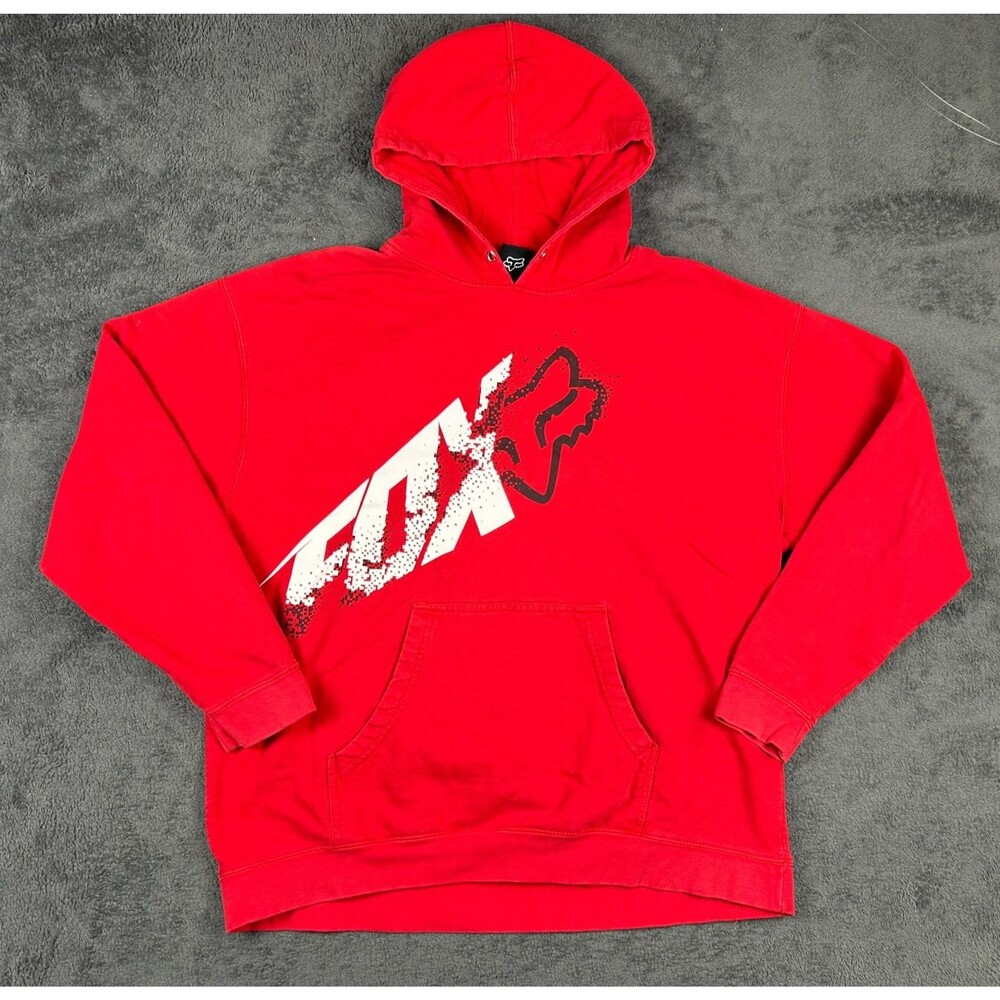 Vintage Fox Racing Hoodie Size XL Pullover Graphic Sweatshirt Y2K AOP LOGO